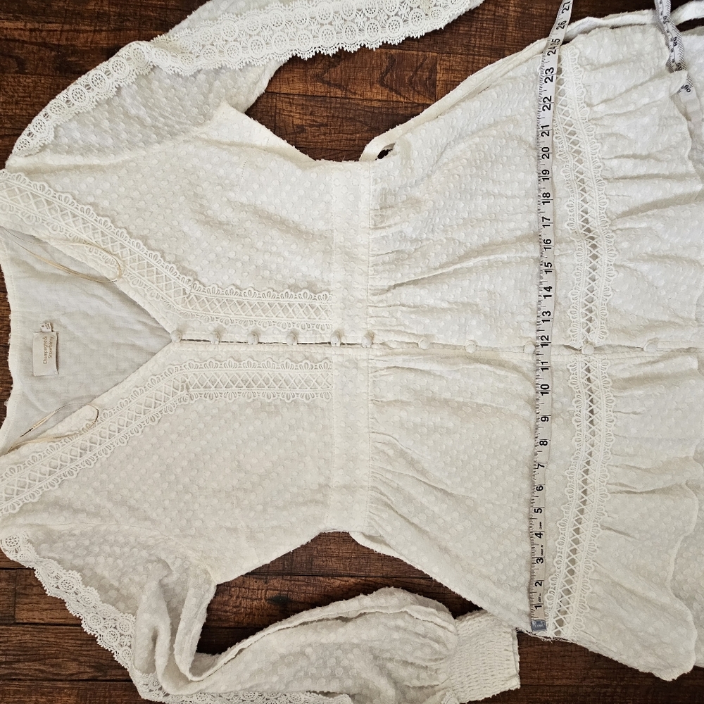 Champagne And Strawberries Bohemian Chic Cottagecore White Lace Maxi Dress Sz M - Picture 7 of 14